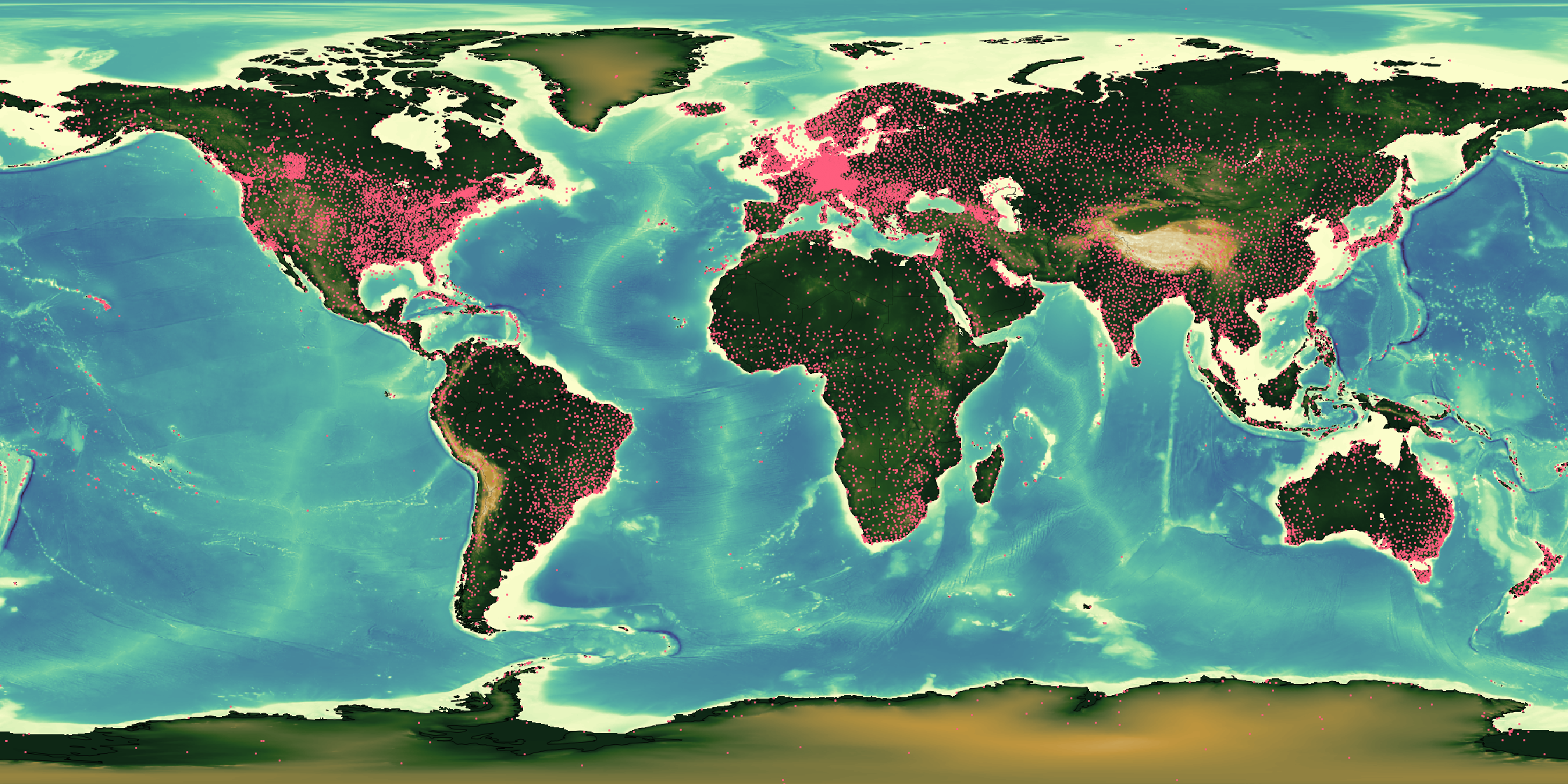 Global surface-station density over topography